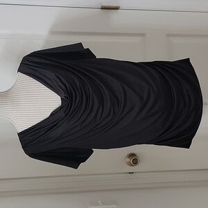 Serena Williams Signature Statement Size 1X Black Ruched Draped Neck Blouse, EUC